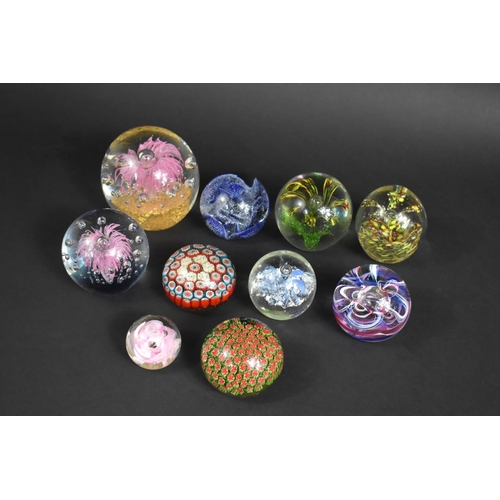 330 - A Collection of Ten Various Coloured Glass Paperweights to Include Large Example