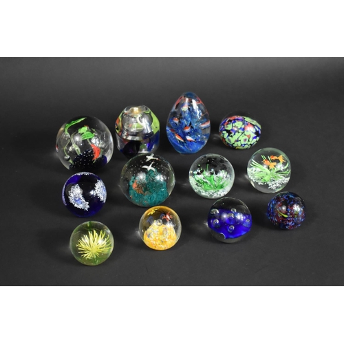 331 - A Collection of Coloured Glass Paperweights to Include Fish and Bird Decorated Examples etc