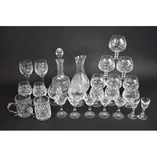 335 - A Collection of Various Cut Glassware to Comprise Decanter, Carafe, Wine Glasses, Sherry Glasses, Si... 