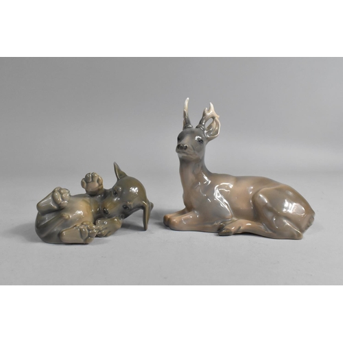 357 - A Royal Copenhagen Recumbent Deer (756) and a Puppy (1408)