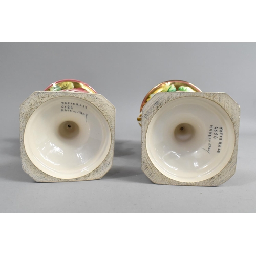 360 - A Pair of Italian Ceramic Pedestal Vases of Urn form, 'Jafferose' Pattern no. 4524, 21cm high