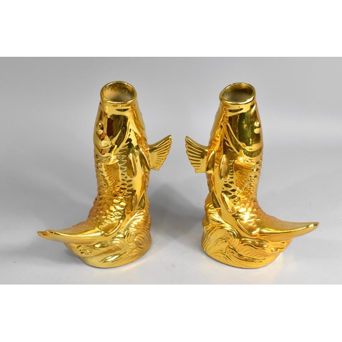 361 - A Large Pair of Gilt Glazed Ceramic Fish Vases, 28cm high