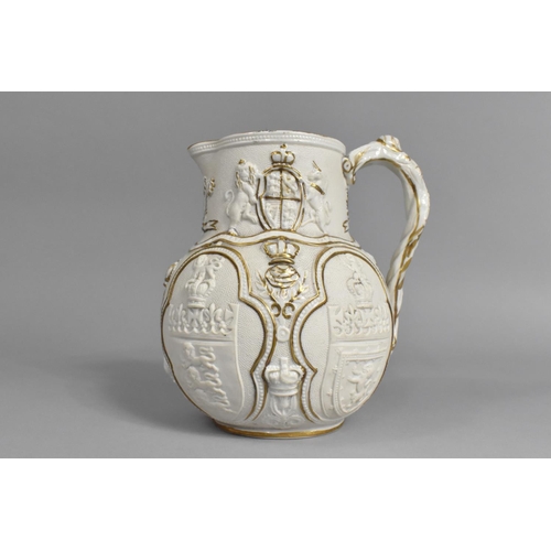 364 - A 19th Century William Brownfield Cobridge Albion Relief Jug Depicting the Emblems of the Union with... 