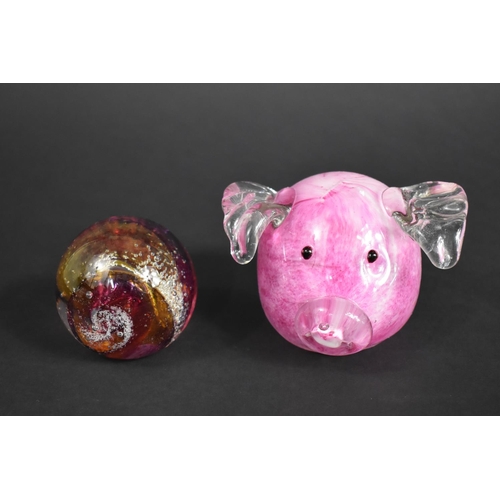 374 - A Boxed Objets D'art Glass Pig Paperweight Together with a Welsh Miriam Example