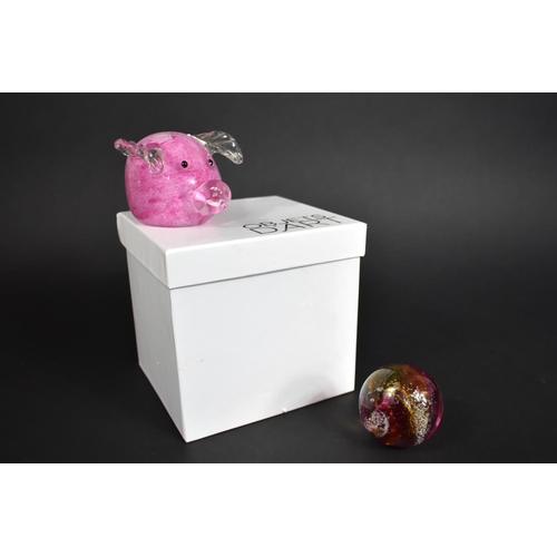 374 - A Boxed Objets D'art Glass Pig Paperweight Together with a Welsh Miriam Example