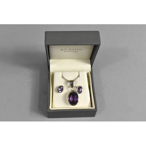 379 - A Silver and Amethyst Pendant Necklace on Chain and Pair of Matching Earrings by Kit Heath