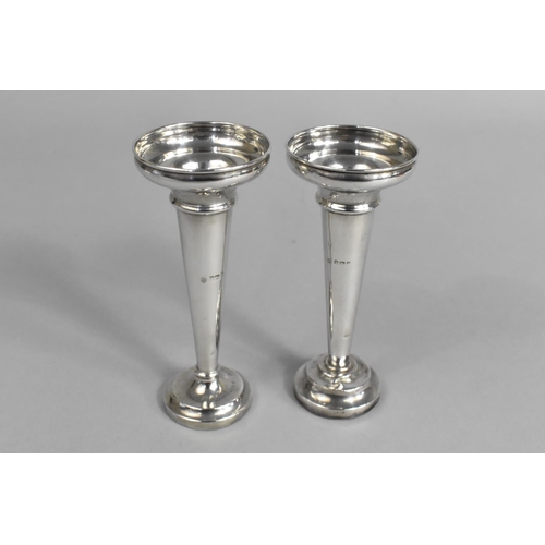 389 - A Pair of Silver Bud Vases of Trumpet Form with Weighted Bases, Birmingham Hallmark, 12cm high