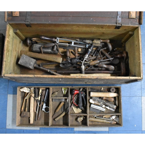 400 - A Vintage Wooden Plank Top Tool Chest with Contents