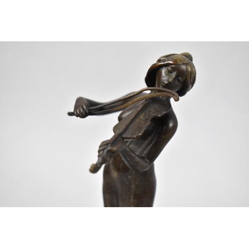 43 - A Reproduction Art Nouveau Bronze Figural Study of Maiden Playing Violin on Circular Stepped Faux Ma... 