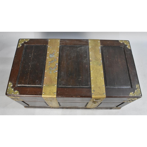 461 - A Mid 20th Century Brass Bound Oriental Camphor Wood Chest with Hinged Three Panel Lid, 101cms Wide