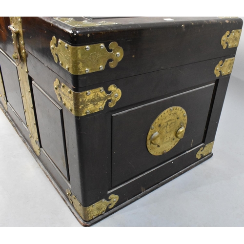 461 - A Mid 20th Century Brass Bound Oriental Camphor Wood Chest with Hinged Three Panel Lid, 101cms Wide