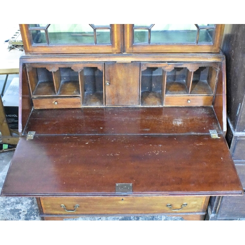 477 - A Late Victorian/ Edwardian Inlaid Mahogany Bureau Bookcase, Fall Front with Shell Inlay to Fitted I... 