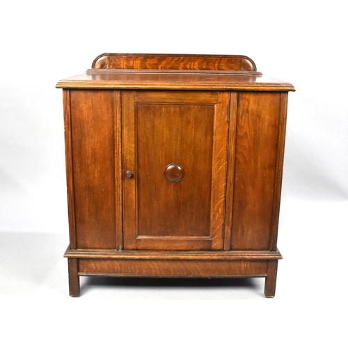 480 - A Galleried Oak Side Cabinet with Panelled Door, Matches Lot 479, 75cms Wide