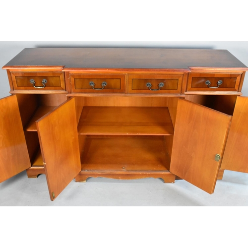 486 - A Mid 20th Century Yew Wood Breakfront Sideboard with Four Short Drawers over Cupboard Base, 151cms ... 