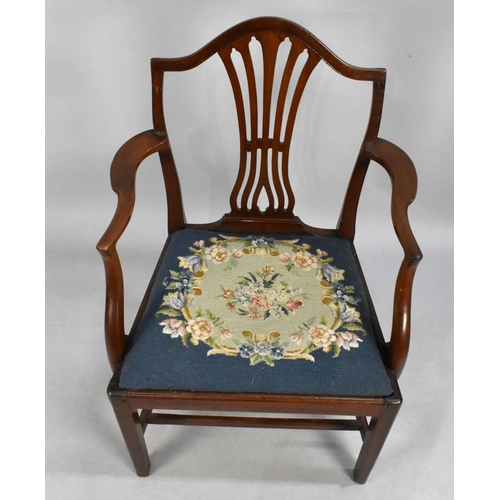 515 - A Late 19th Century Mahogany Framed and Tapestry Seated Armchair with Shield Back and Pierced Splat ... 