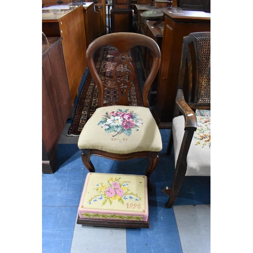 518 - A Victorian Mahogany Framed Balloon Back Chair with Tapestry Seat with Pierced Splat Together with a... 