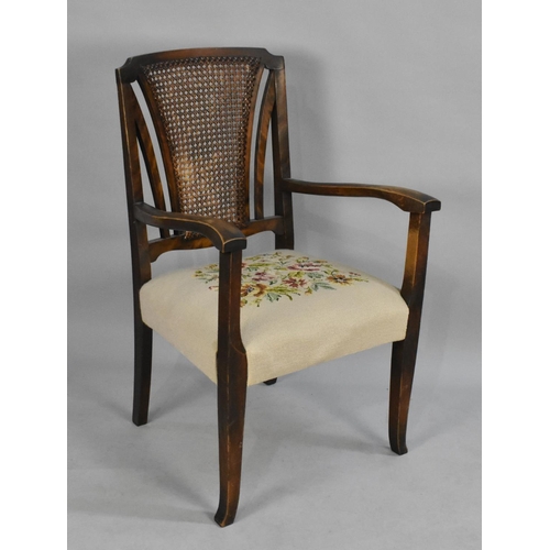 519 - An Early 20th Century Mahogany Framed and Tapestry Seated Chair with Cane Back