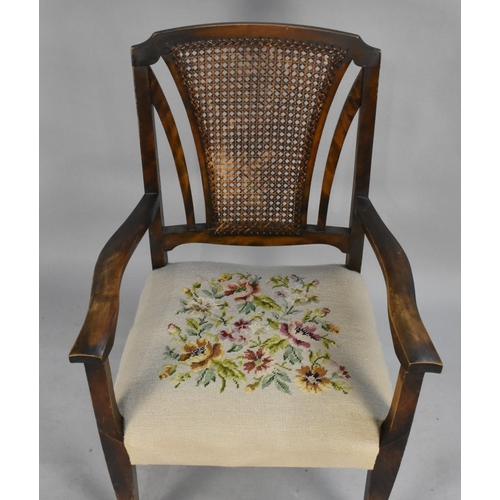 519 - An Early 20th Century Mahogany Framed and Tapestry Seated Chair with Cane Back