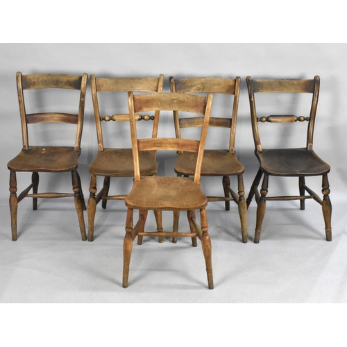 521 - A Harlequin Set of Five 19th Century Elm Dining Chairs