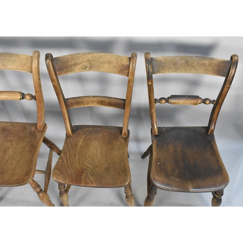 521 - A Harlequin Set of Five 19th Century Elm Dining Chairs