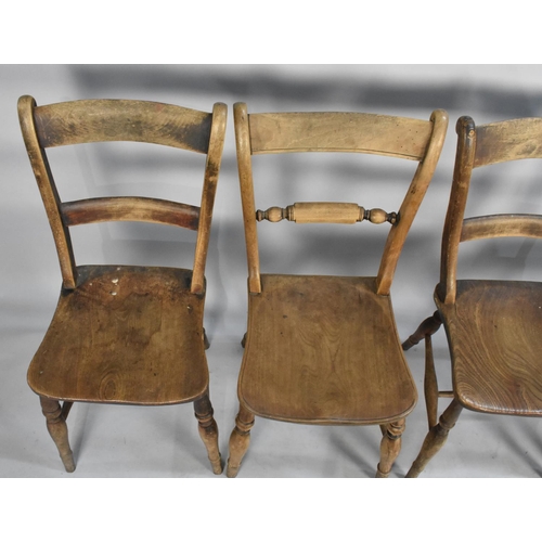 521 - A Harlequin Set of Five 19th Century Elm Dining Chairs