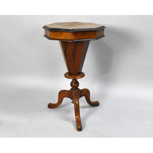 70 - A Late Victorian Walnut Octagonal Topped Ladies Work Table with Hinged Lid to Fitted Interior to inc... 