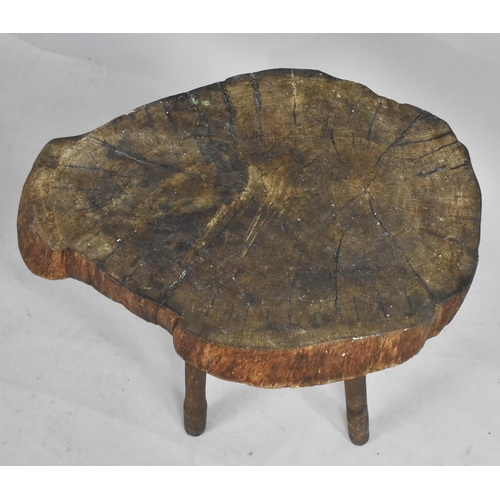 72 - A Rustic Garden Stool Formed From a Section of Elm Tree Trunk on Four Turned Supports, 50cms High