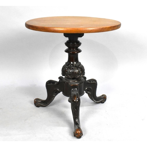 73 - A Late Victorian Circular Topped Table Formed From Carved Mahogany Tripod Piano Stool Base and Later... 