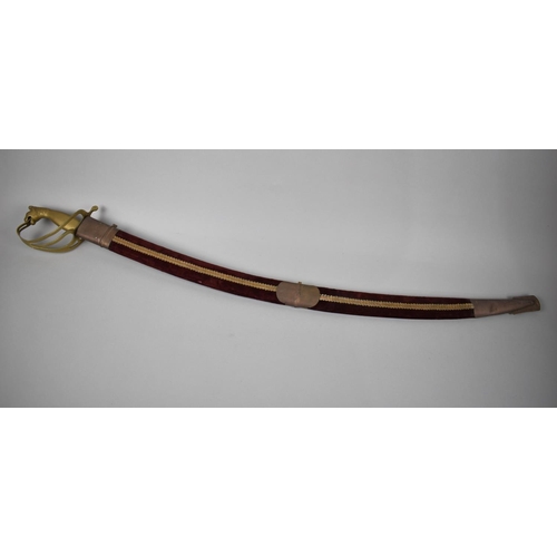 78 - A Brass Handled Indian Curved Blade Sword with Velvet Covered Scabbard Engraved Blade Stamped India