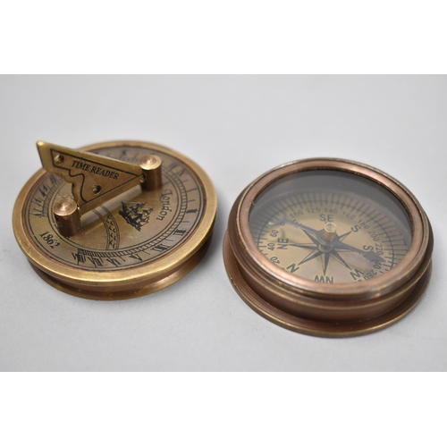 84 - A Small Brass Circular Pocket Combination Compass and Sundial as Made by Stanley in 1846, Inner Lid ... 