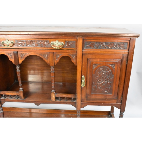 92 - An Edwardian Mahogany Sideboard Base with Centre Drawer Over Open Display Area, Flanked by Half Pane... 