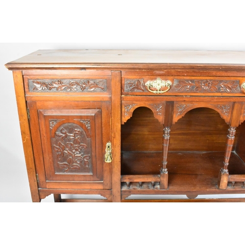 92 - An Edwardian Mahogany Sideboard Base with Centre Drawer Over Open Display Area, Flanked by Half Pane... 