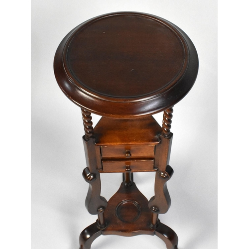 102 - A Reproduction Mahogany Gentlemans Wash Stand, Circular 28cms Top on Barley Twist Supports, Two Smal... 