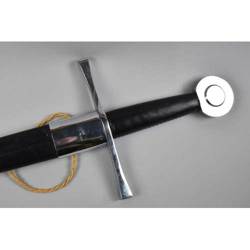 105 - A Modern Replica Excalibur Long Sword with Leather Covered Handle and Scabbard, Overall Length 111cm... 