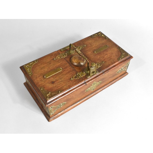 11 - An Edwardian Oak and Brass Two Division Cigar and Cigarette Box, Top with Attached Match Striker and... 