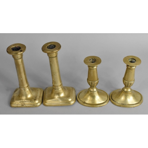 120 - Two Pairs of 19th Century Brass Candlesticks, Tallest 18cms High