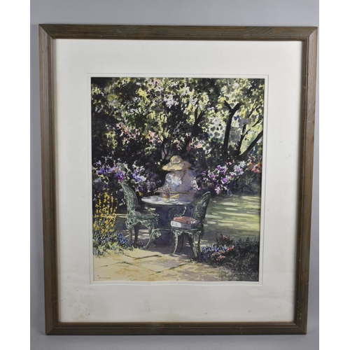 145 - A Framed Jan Gregson Lithograph, Artist Painting In The Garden, 35x43cms