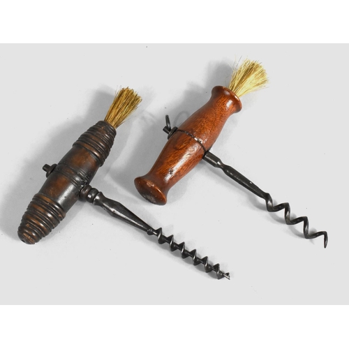 16 - Two 19th Century Wooden Handled Corkscrews with Brushes