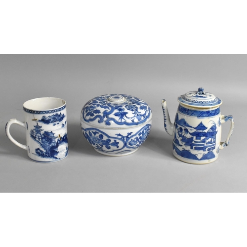 225 - Three Pieces of Qing Period Chinese Blue and White Porcelain to Comprise Pot and Cover, Export Teapo... 