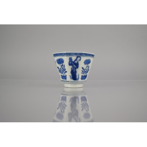 228 - An Oriental Blue and White Porcelain Tea Bowl of Tapering Octagonal Form Decorated with Alternating ... 