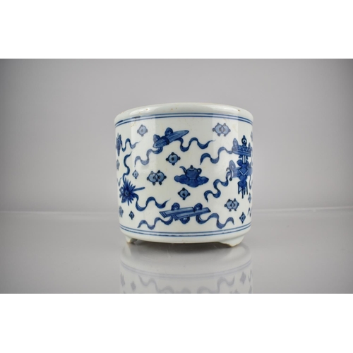 237 - A Chinese Porcelain Blue and White Planter on Short Tripod Supports Decorated with Precious Objects,... 