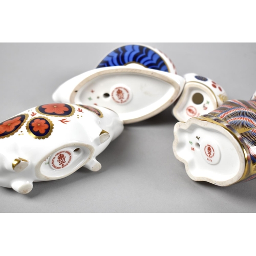 248 - Four Royal Crown Derby Paperweights, Snail (Ceramic Button), Mouse, Pig (Ceramic Button) and Kitten ... 