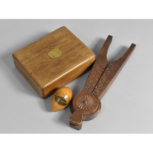 278 - A Carved Wooden Nut Cracker, A Mahogany Box, an Motto Vox Dum Vivo Spero, (I Live In Hope) and a Mau... 