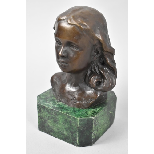 30 - A Cast Bronze Sculpture of a Young Girl Set on Reconstituted Green Marble Plinth, Signed but Indisti... 