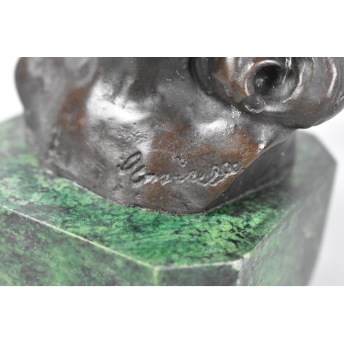 30 - A Cast Bronze Sculpture of a Young Girl Set on Reconstituted Green Marble Plinth, Signed but Indisti... 