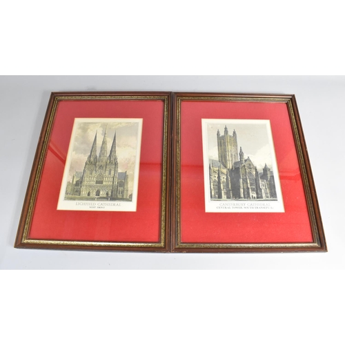 327 - Two Framed Prints of Engravings, Canterbury and Lichfield Cathedrals, Subjects 21.5x30cms