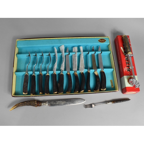 350 - A Set of Butler Horn Handled Knives and Forks Together with a Boxed Butlers 