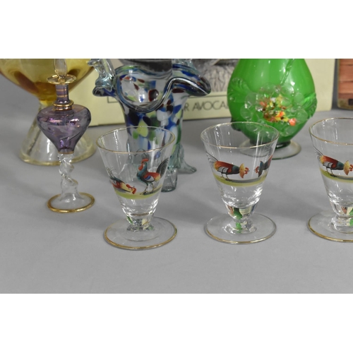 384 - A Collection of Various Glassware to Comprise Cockerel, Tot Glasses, Sweetcorn and Avocado Dishes et... 