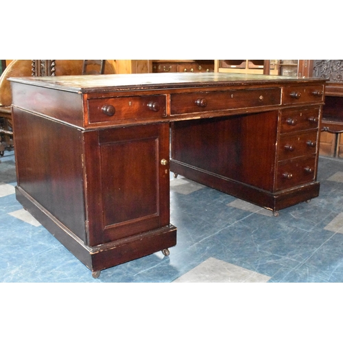 407 - An Edwardian Mahogany Partners Desk with Tooled Leather Top in Need of Some Restoration, 150cms by 1... 