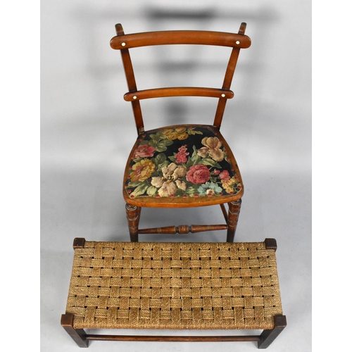 433 - A Mid 20th Century Rush Seated Rectangular Stool and an Edwardian Bedroom Chair